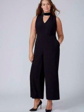 Lane Bryant Sleeveless V neck/ back jumpsuit. Velvet choker neckline. Size 18.